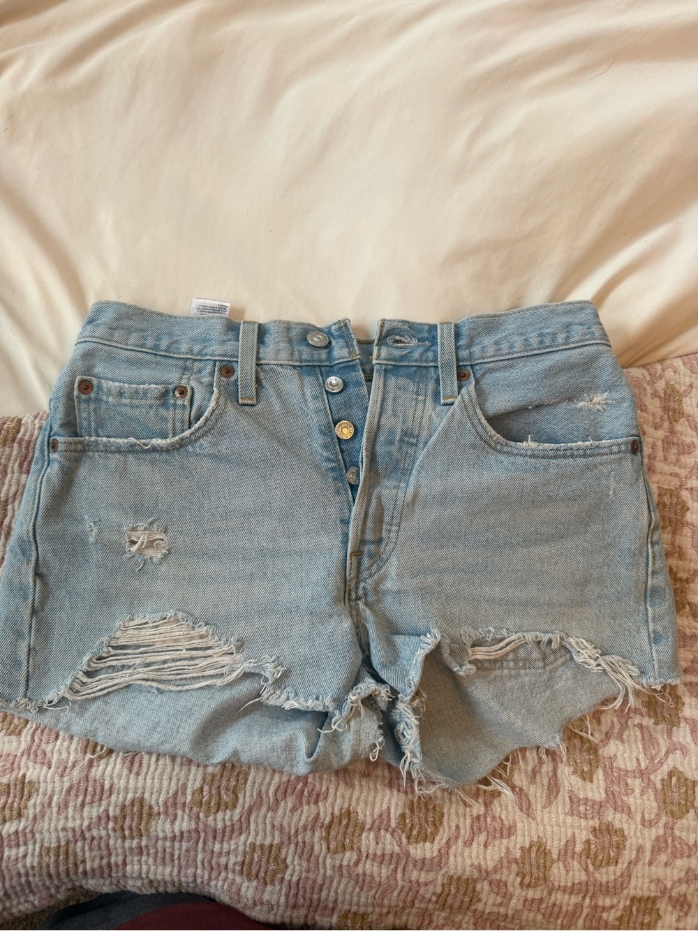 Levi's Light Blue Distressed High-Rise Denim Shorts